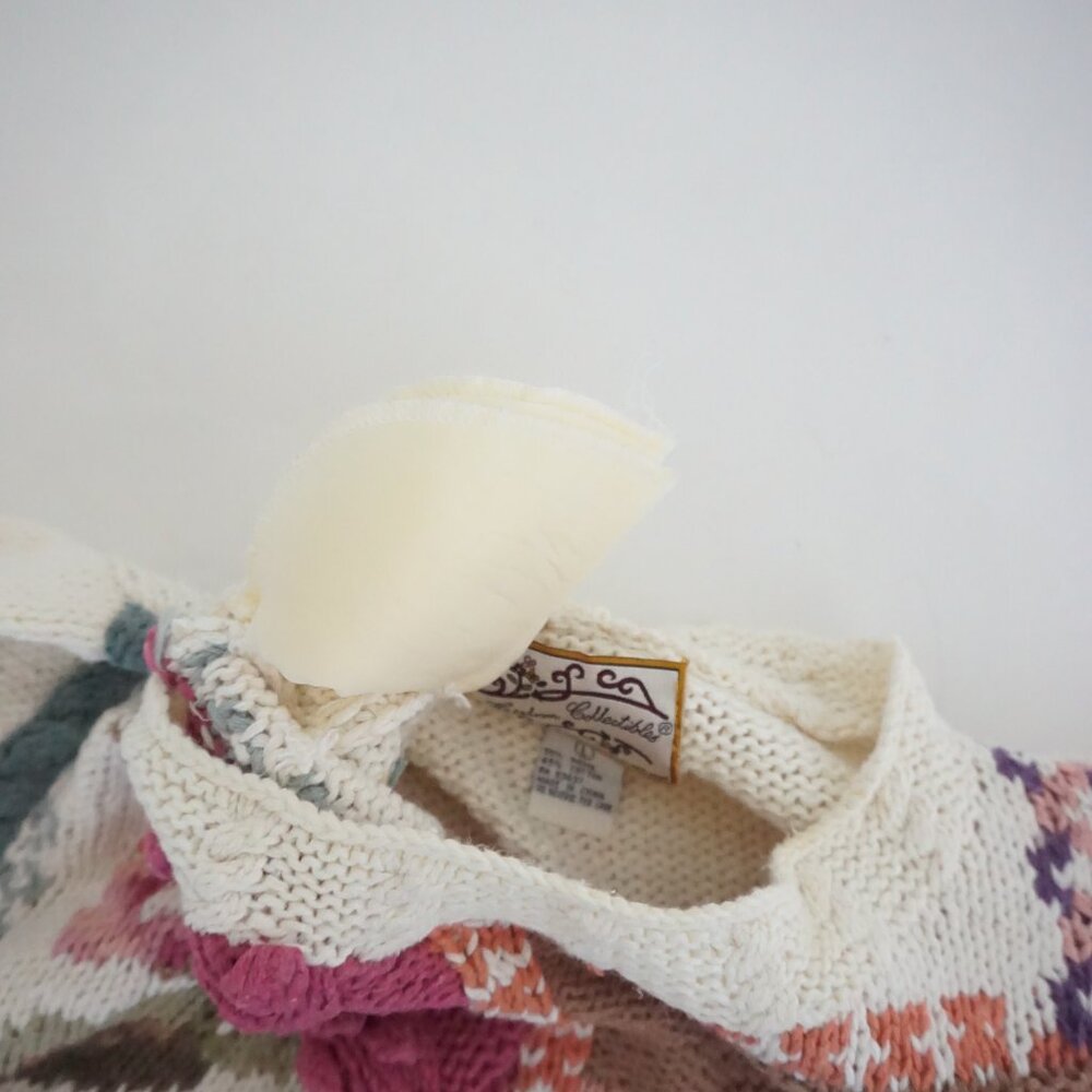 Vintage Heirloom Collectibles Floral Patchwork Cottage Knit Sweater Ivory Pink L - Picture 11 of 12